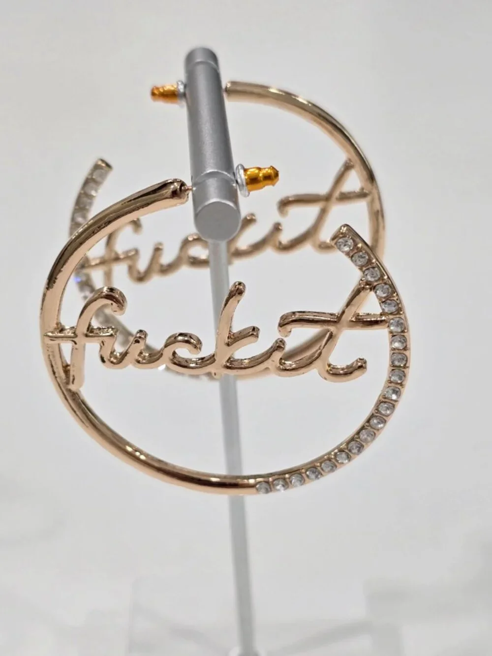 Fashion Nova ✦ Gold “Fu*k It” Hoop Earrings ✦ Rhinestone Script Oversized Bold